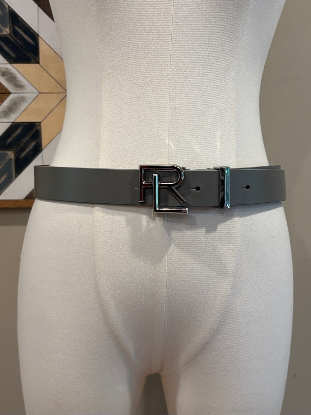 Ralph Lauren Collection FA-23 Light Grey Leather RL Logo Belt size Small